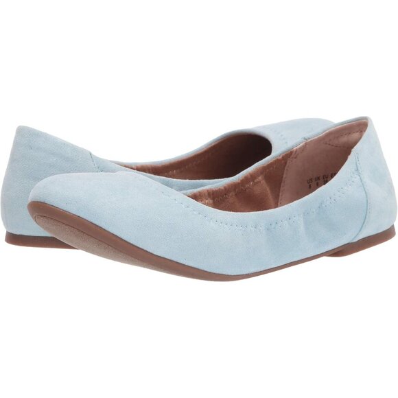 Womens Light Blue Closed Rounded Toe Slip On Low Wedge Heel Ballet Flat Shoes - Picture 7 of 9